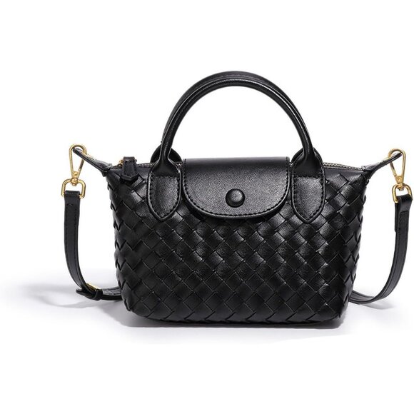 Fashion-Forward Mini Braided Leather Satchel - Lightweight & Versatile Design - Picture 1 of 7